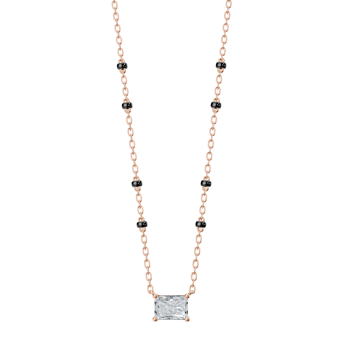 Radhi Mangalsutra in 18K rose gold with a radiant lab-grown diamond, front view