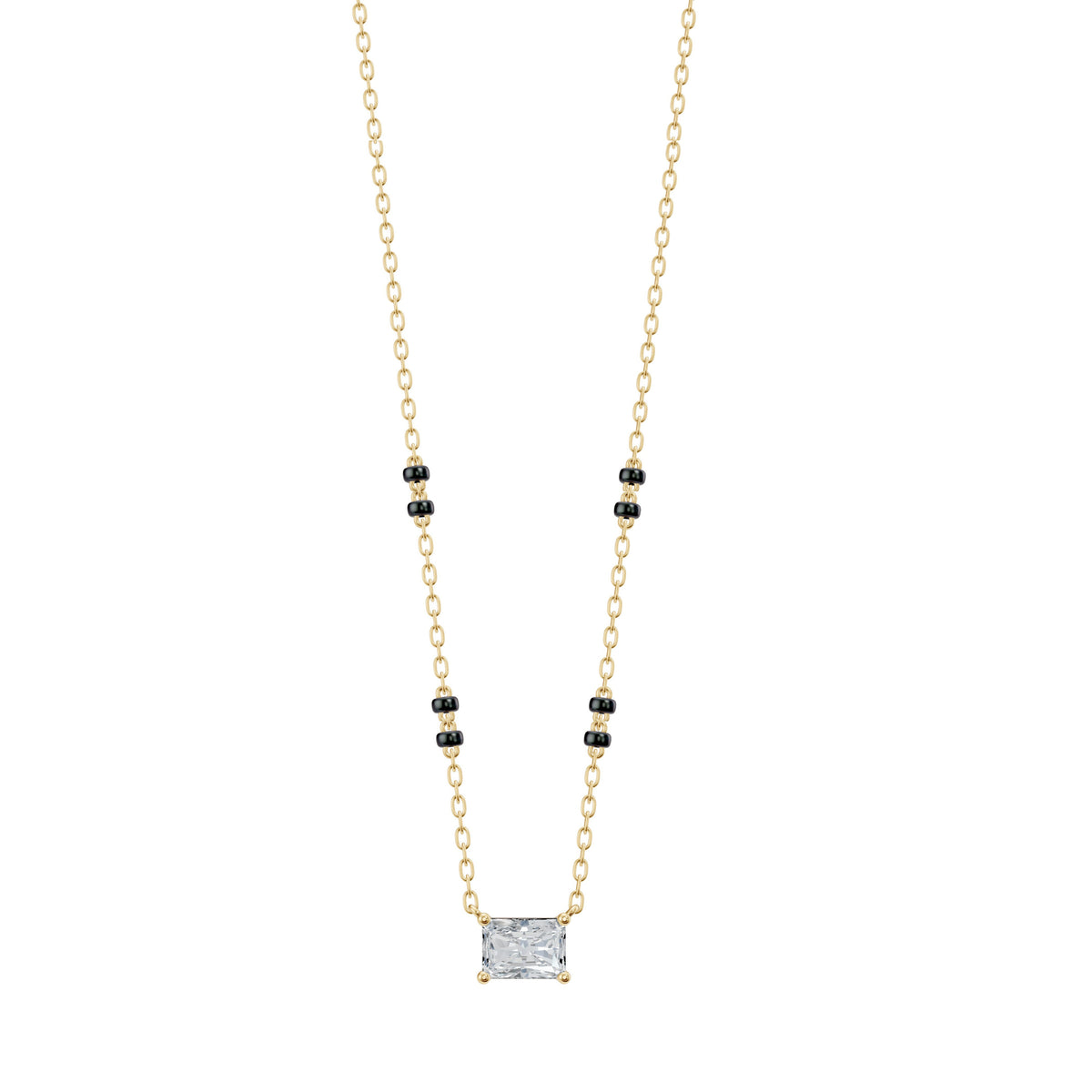 Radhi Mangalsutra in 18K yellow gold with a radiant lab-grown diamond, front view