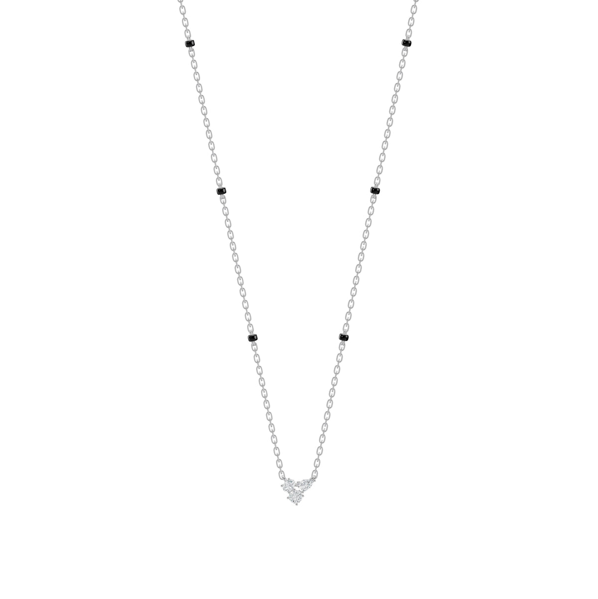 Reema Mangalsutra in 18K white gold with a three-diamond cluster, front view