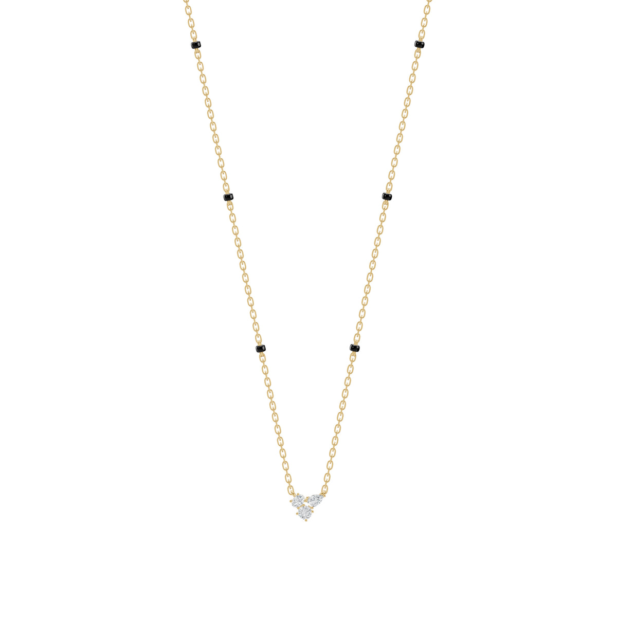 Reema Mangalsutra in 18K yellow gold with a three-diamond cluster, front view