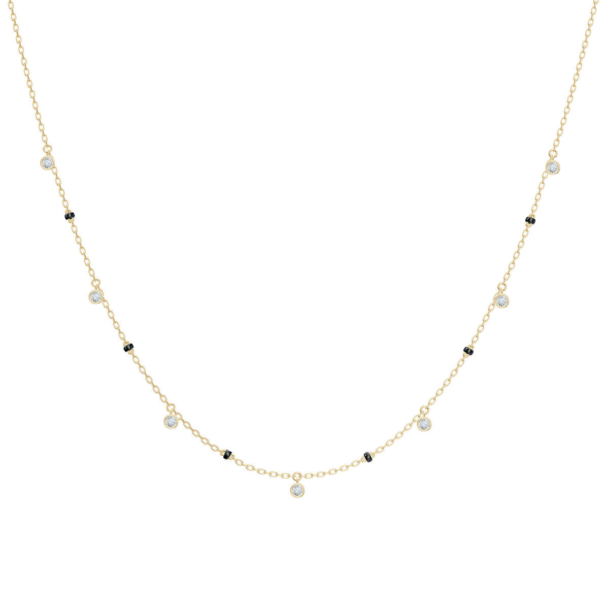 Sanjana Mangalsutra in 18K yellow gold with dangling bezel-set round lab-grown diamonds, front view