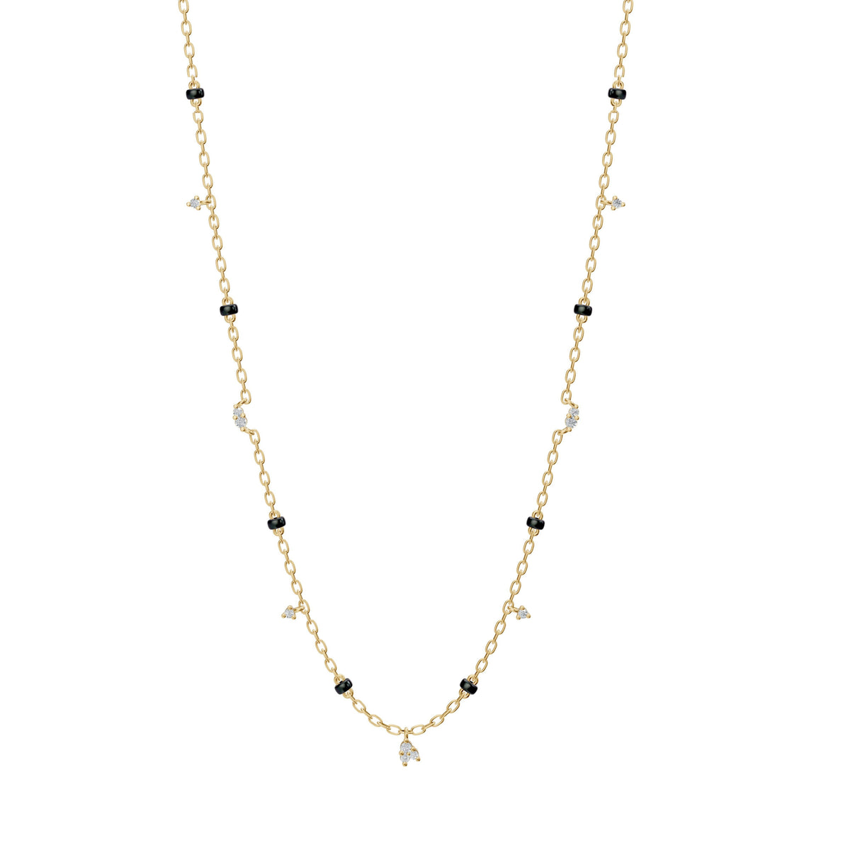 Tara Mangalsutra in 18K yellow gold with scattered star lab-grown diamonds, front view