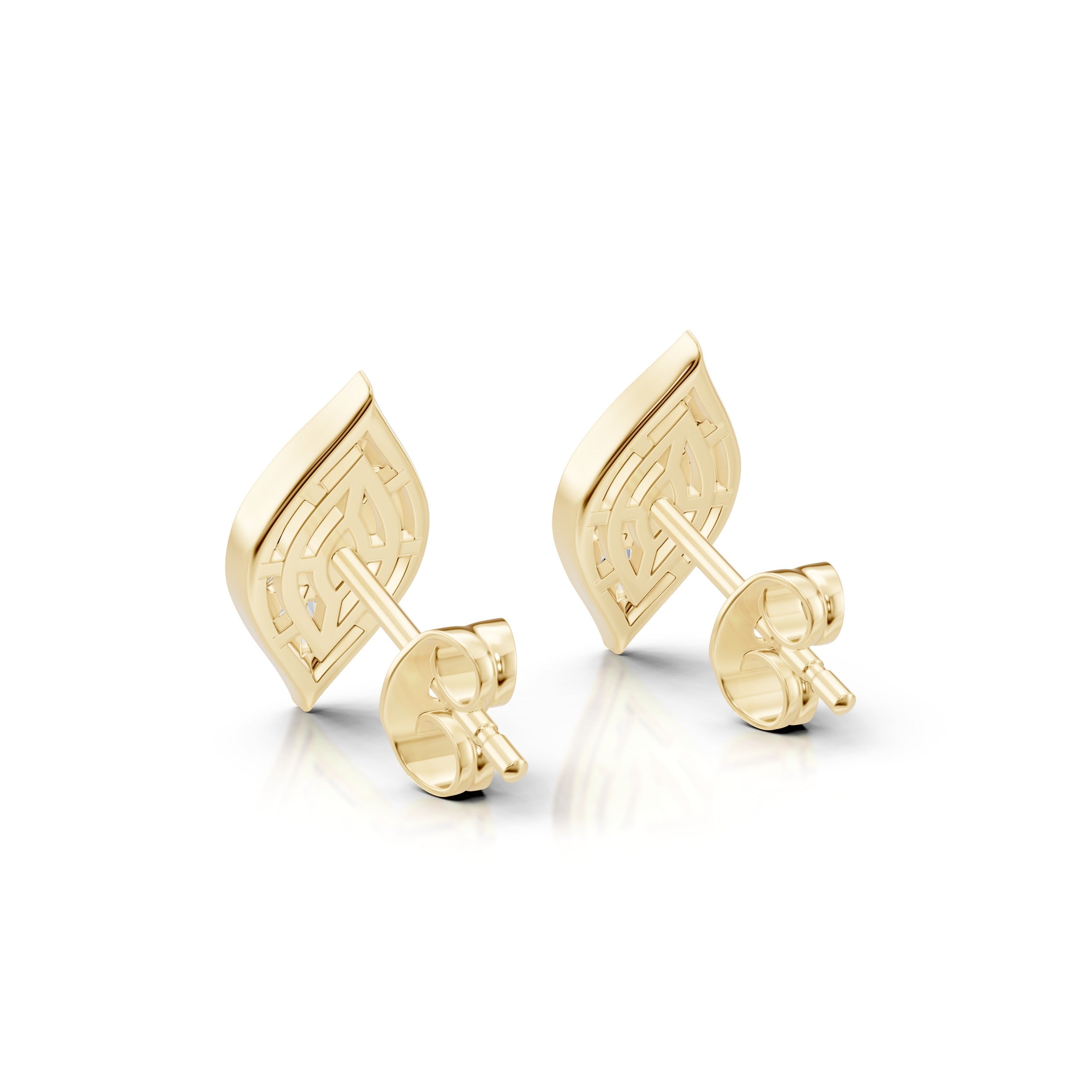 Rear view of the Modern Mangal Zuri Studs in Yellow Gold, showing the filigree open back design and polished push backs crafted for comfort and breathability.